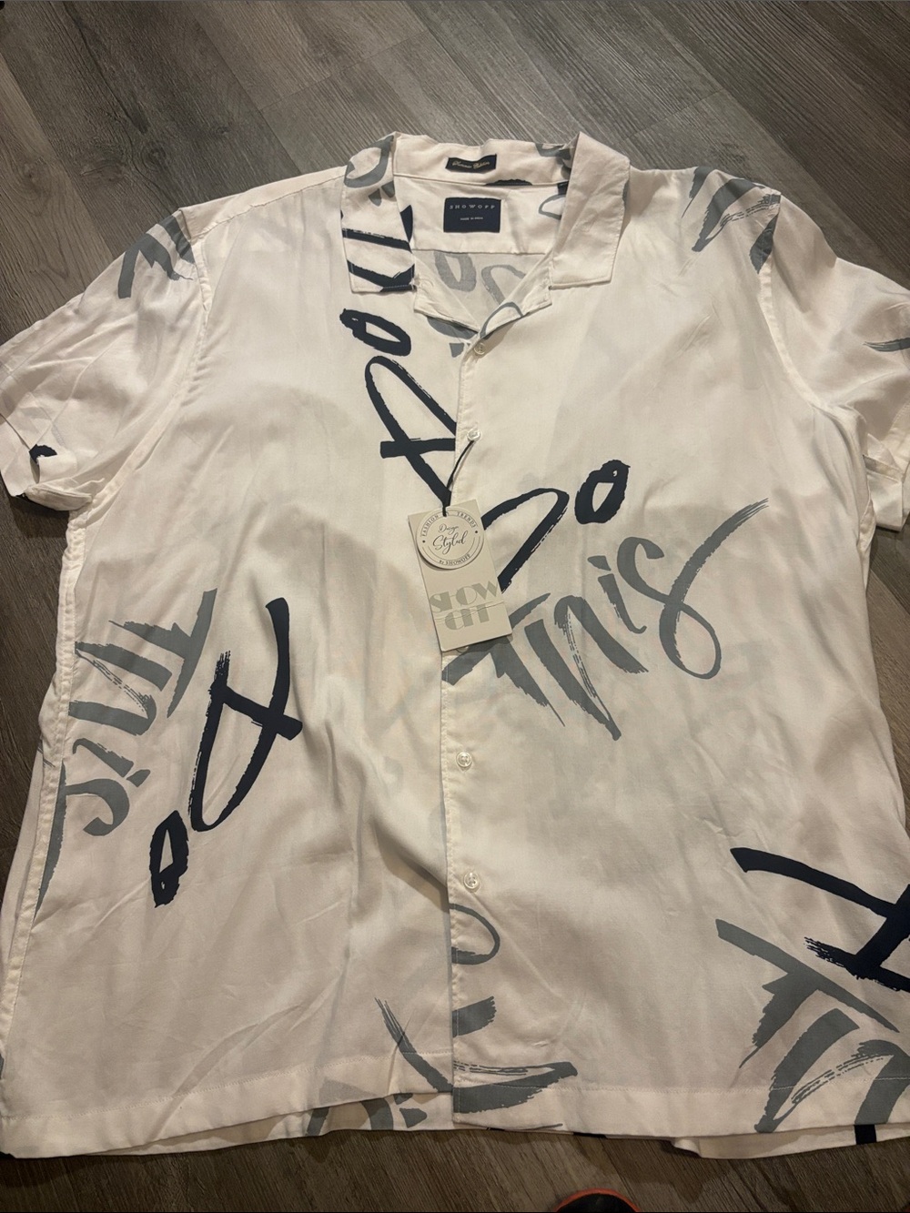 Reserved White Short-Sleeve Graphic Button-Down Shirt
